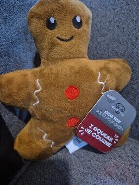 One Paw 7 Inch Gingerbread Squeaky Dog Toy - Brown Plush